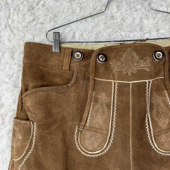 Haus Huberts Lederhosen Shorts Mens 36 52 Brown Suede Leather Embroidered - Picture 11 of 13